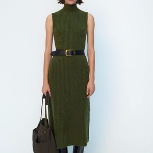 Zara Wool Blend Green Knit Sleeveless Midi Dress